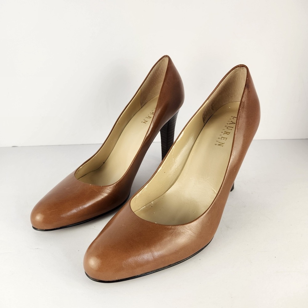 Lauren Ralph Lauren Women's Elegant Dressy Brown Leather Heel Pumps Size 8.5M